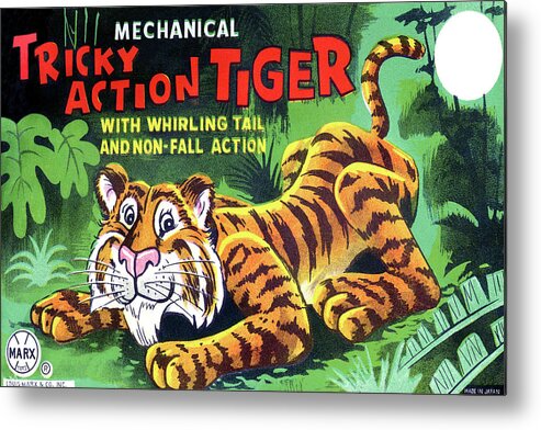 Vintage Toy Posters Metal Print featuring the drawing Tricky Action Tiger by Vintage Toy Posters