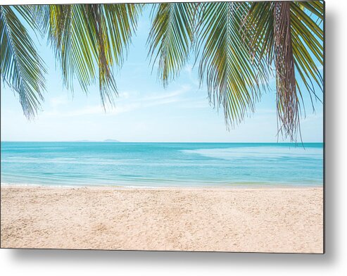 Scenics Metal Print featuring the photograph Tropical beach with palm trees during a sunny day . by Kiszon Pascal