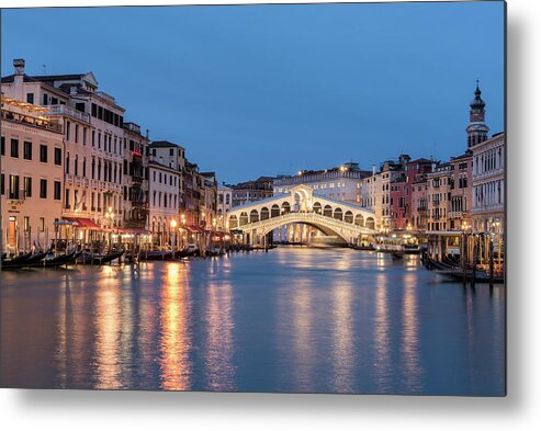 Italy Metal Print featuring the photograph Twilight at the Rialto Bridge, Venice, Italy by Sarah Howard