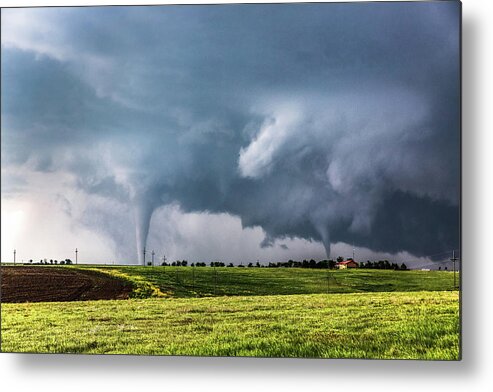 Tornado Metal Print featuring the photograph Twins - Two Tornadoes At Once Near Dodge City Kansas by Southern Plains Photography