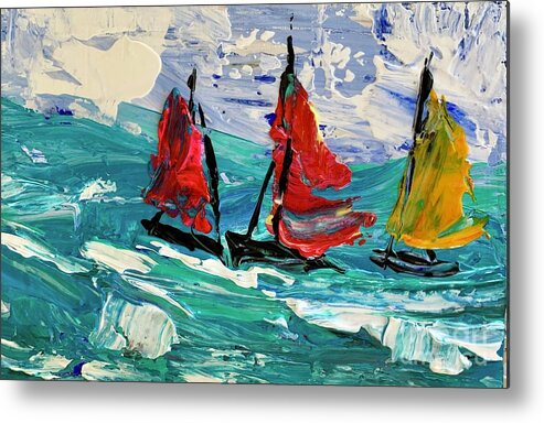 Boat Metal Print featuring the painting Uncharted Waters 3 by Sherry Harradence