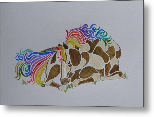 Unicorn Metal Print featuring the painting Unicorn for little girls by Lisa Mutch