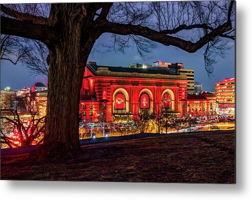 Kansas City Chiefs Metal Print featuring the photograph Union Station Showing Its Championship Spirit - Kansas City by Gregory Ballos