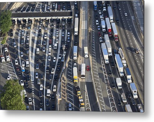 Shadow Metal Print featuring the photograph USA, New Jersey, rush hour traffic at Fort Lee in the morning, aerial view by Westend61