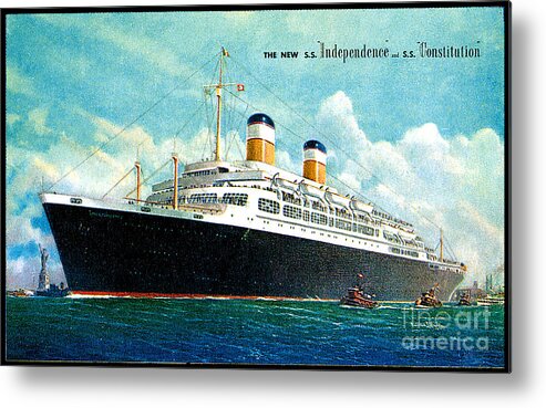 Uss Metal Print featuring the painting USS Independence SS Constitution Postard 1951 by Unknown