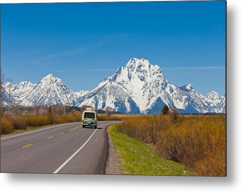 Camping Metal Print featuring the photograph Van on Highway, Grand Teton National Park by Amit Basu Photography