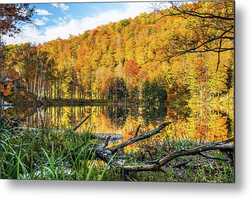 Fall Metal Print featuring the photograph Vermont Autumn at Black Pond-2 by Ron Long Ltd Photography