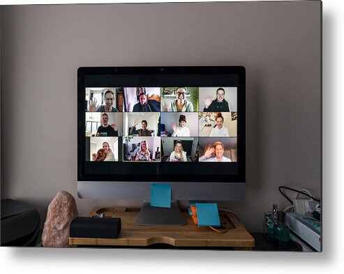 Working Metal Print featuring the photograph Video Conference by SolStock
