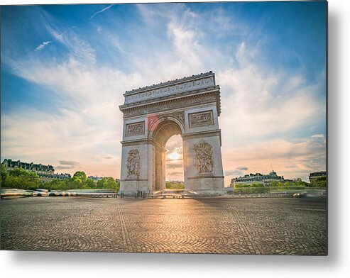 Arch Metal Print featuring the photograph View of arc de Triomphe in Paris at sunset. by Ian.CuiYi