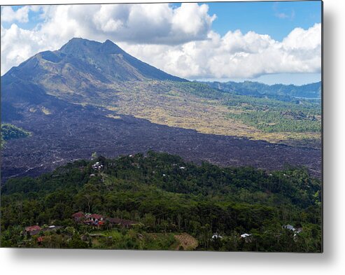 Grass Metal Print featuring the photograph View of Mount Batur in Bali from province of Kintamani by Shaifulzamri