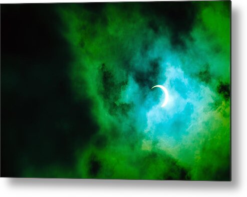 Event Metal Print featuring the photograph View of partial annular solar eclipse in Kuala Lumpur with dramatic colour. by Shaifulzamri