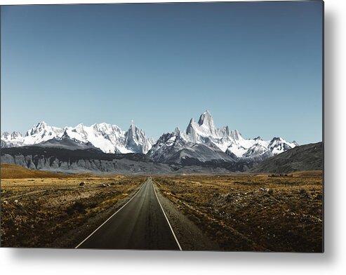 Scenics Metal Print featuring the photograph View of road to Fitz Roy in Patagonia by Anastasiia Shavshyna