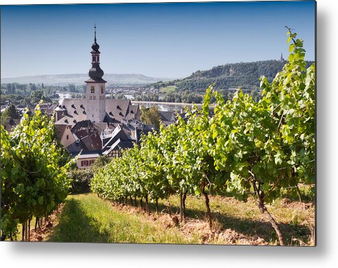 Scenics Metal Print featuring the photograph View through vineyard over Rudesheim am Rhein by Ellen van Bodegom