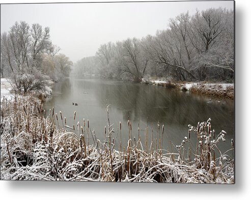 Yahara Metal Print featuring the photograph Viking Park Two-Tone - Yahara river in early winter near Stoughton WI by Peter Herman