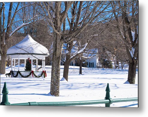 New England Metal Print featuring the photograph Village Gazebo Decorated For The Holidays by Ann Moore