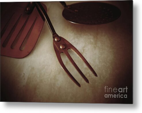 Utensils Metal Print featuring the photograph Vintage Copper Utensils by Kae Cheatham
