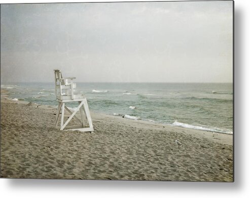 Ocean Metal Print featuring the photograph Vintage Inspired Beach with Lifeguard Chair by Brooke T Ryan