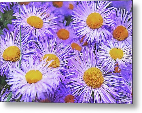 Asters Metal Print featuring the mixed media Violet Asters by Alex Mir