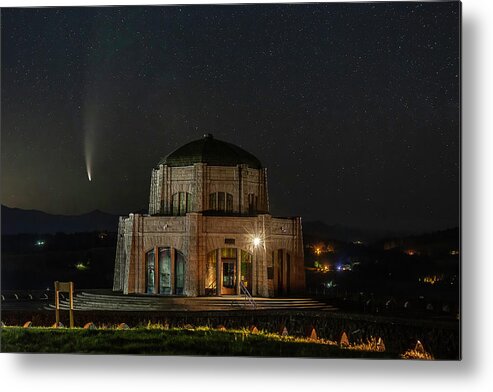 Vista House And Neowise Metal Print featuring the photograph Vista House and Neowise by Wes and Dotty Weber