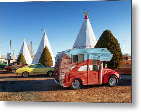 Route 66 Metal Print featuring the photograph VW Super Bugger RV - Wigwam Motel - Route 66 by Susan Rissi Tregoning