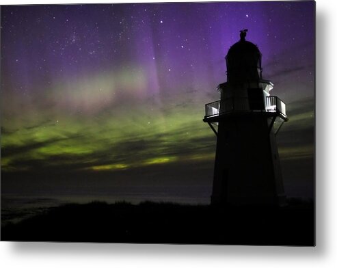 Aurora Australis Southern Lights Lighthouse Metal Print featuring the photograph Waipapa Lights by Stephen Mitchell