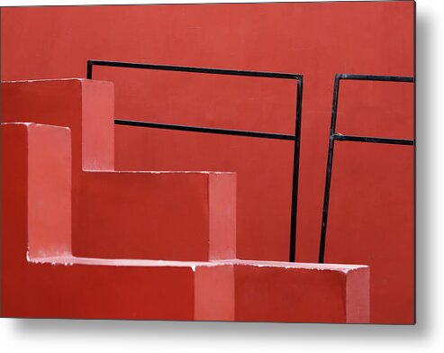 Red Wall Metal Print featuring the photograph Wall Edges vs Empty Frames by Prakash Ghai