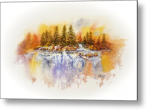 Waterfall Metal Print featuring the painting Watercolor Waterfall by Shirley Dutchkowski