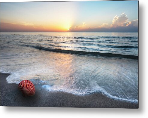 Clouds Metal Print featuring the photograph Waves and Shells by Debra and Dave Vanderlaan