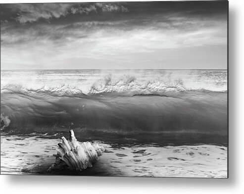Clouds Metal Print featuring the photograph Waves and Shells III Black and White by Debra and Dave Vanderlaan