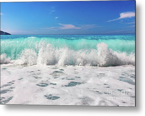 Sea Metal Print featuring the photograph Waves crashing Ionian sea in Greece. by Michal Bednarek