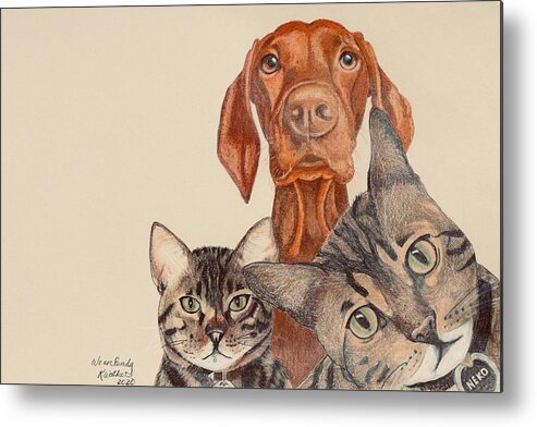 Orange Metal Print featuring the drawing We Are Family by Kimberly Walker