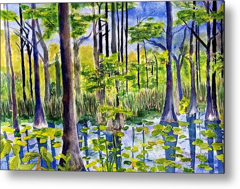 Cypress Dunes Metal Print featuring the painting Where the Bullfrogs live by Ann Frederick