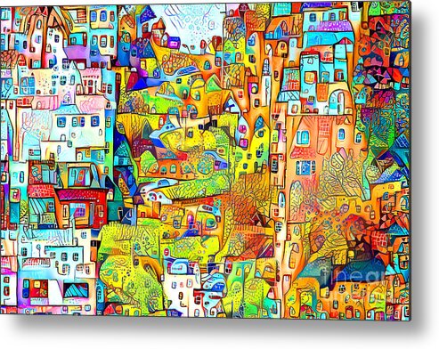Wingsdomain Metal Print featuring the photograph Whimsical Cityscape San Francisco Lombard Street Crookedest Street In The Universe 20210412 by Wingsdomain Art and Photography