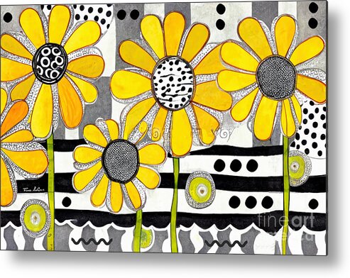 Yellow Daisies Metal Print featuring the painting Whimsical Yellow Daisies by Tina LeCour
