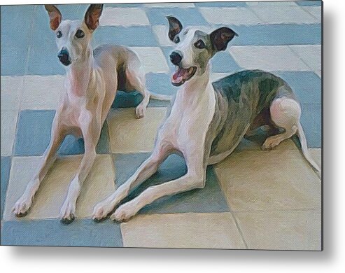 Whippets Metal Print featuring the digital art Whippets Posing by Zelda Tessadori