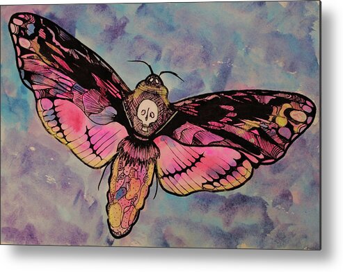Death Moth Metal Print featuring the painting Whispering Twilight Muted Death Moth by Kathy Pope