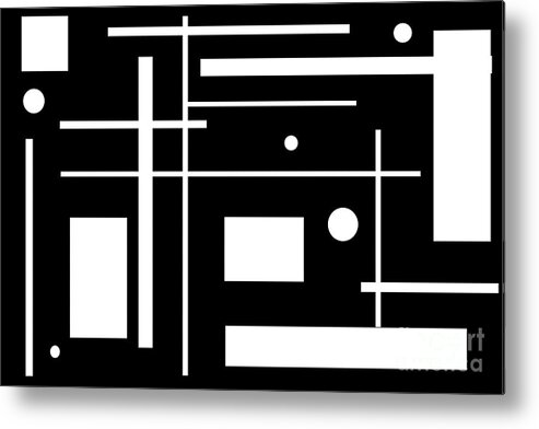 Abstract Metal Print featuring the digital art White Geometric Shapes On Black by Kirt Tisdale