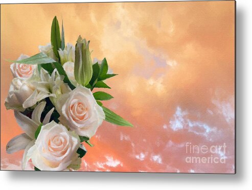 Roses Metal Print featuring the photograph White Roses Orange Sunset by Brian Watt