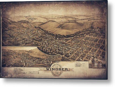 Windber Metal Print featuring the photograph Windber Pennsylvania Vintage Map Birds Eye View 1900 Sepia by Carol Japp