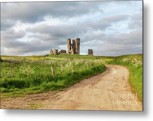 British Metal Print featuring the photograph Winding road leading to a chirch ruin in Norfolk by Simon Bratt
