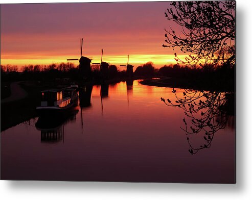 Sunset Metal Print featuring the photograph Windmills at Sunset by Maria Meester