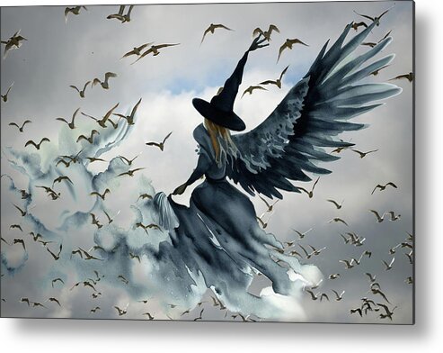 Witch Metal Print featuring the digital art Winged Witch by Lisa Yount