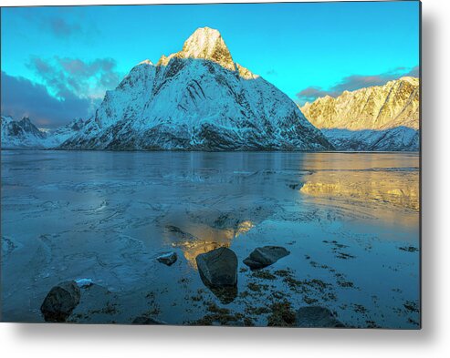 Northern Light Metal Print featuring the photograph Winter afternoon in Lofoten, Nordland 3 by Dubi Roman