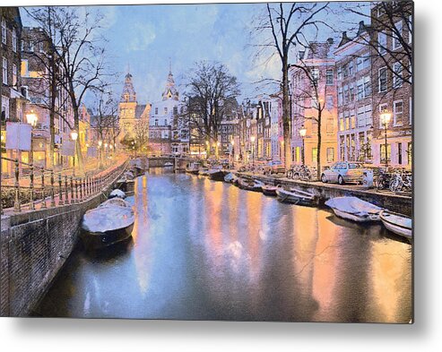 Amsterdam Metal Print featuring the mixed media Winter Amsterdam by Alex Mir