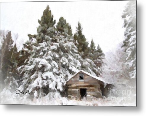 Winter Metal Print featuring the painting Winter Cabin by Stephen Mitchell