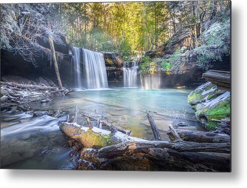 Caney Creek Falls Metal Print featuring the photograph Winter Morning Snow At Caney Creek Falls by Jordan Hill