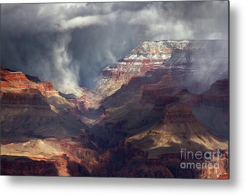 Arizona Metal Print featuring the photograph Winter Snow Shower Passing Through Grand Canyon National Park by Tom Schwabel