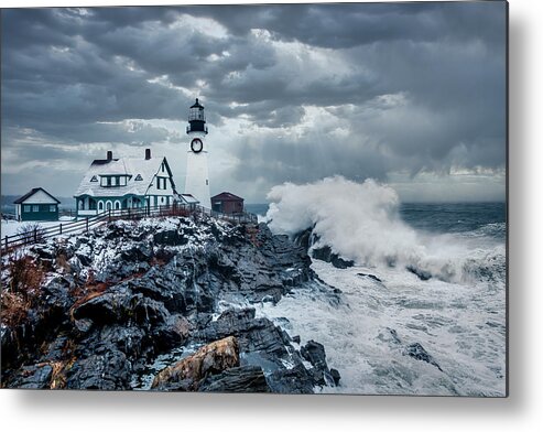 Lighthouse Metal Print featuring the photograph Winter Storm, Portland Headlight by Gary Shepard
