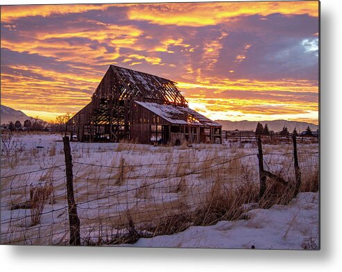 Barn Metal Print featuring the photograph Winter Sunset at Mapleton Barn by Wesley Aston