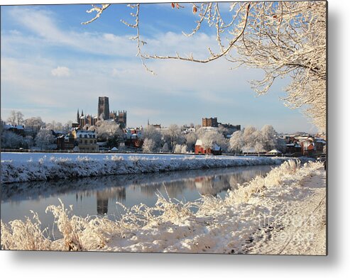 Snow Metal Print featuring the photograph Winter view of Durham Cathedral and Castle by Bryan Attewell